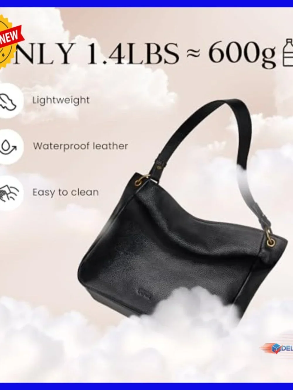 Genuine Leather Hobo Crossbody Bag with 2 Detachable Straps, 7L Capacity